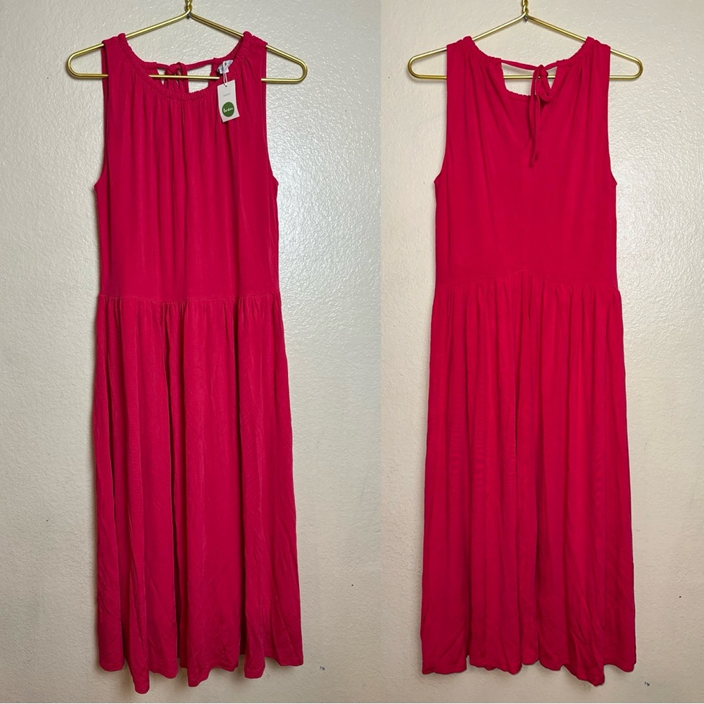 Boden Solid Hot Pink Sleeveless Tie Back A Line Midi Dress